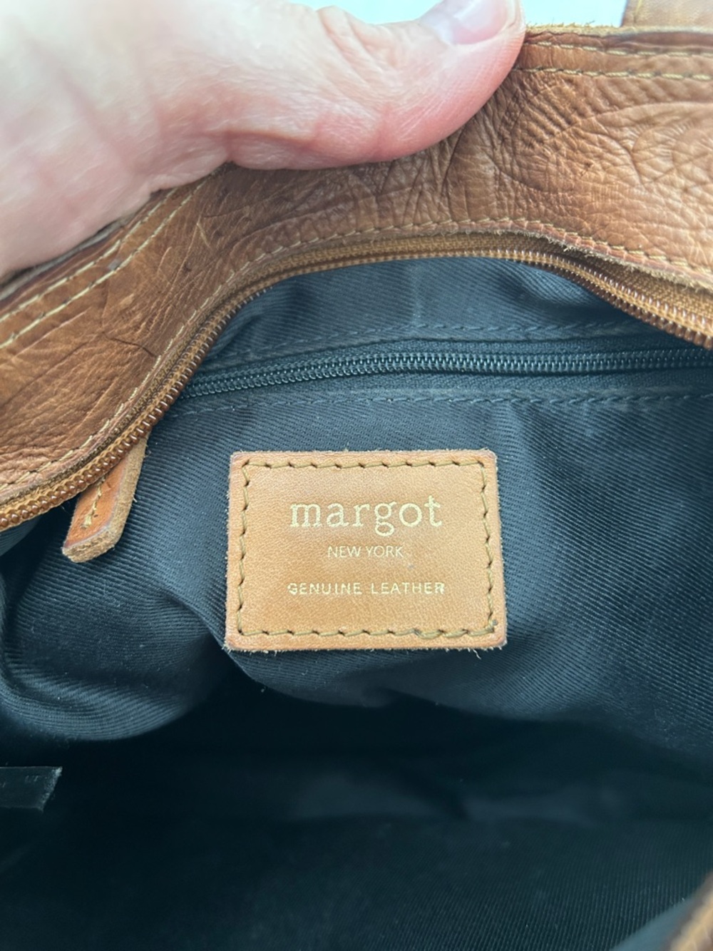 Margot Crossbody Bag Embossed Floral Leather in Cognac Brown - Picture 10 of 16